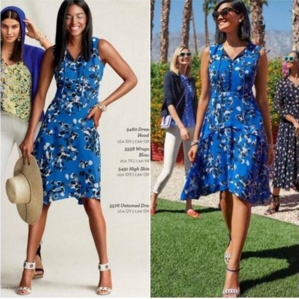 CAbi #5576 Untamed Electric Blue Floral Dress Asymmetrical Sleeveless dress xs